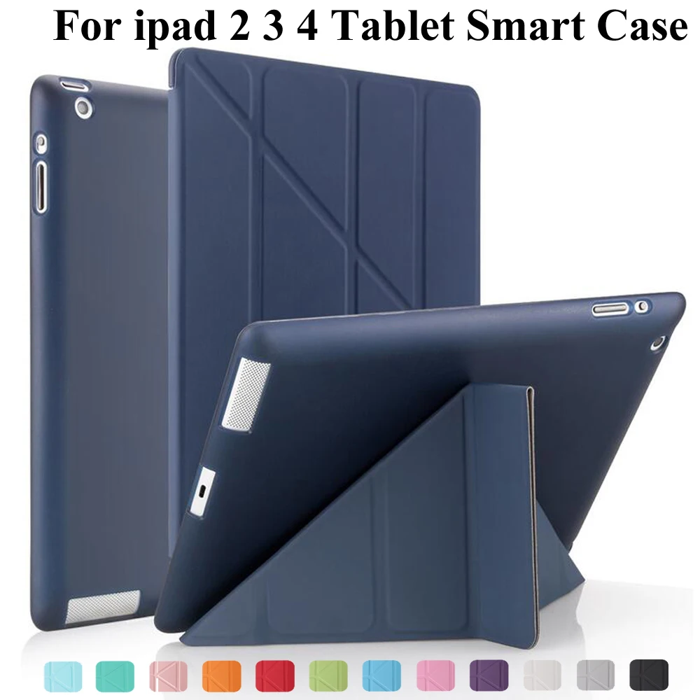 case For iPad 2  iPad 3  iPad 4 case Silicone Cover Smart Slim Magnetic TPU Leather Stand Case For iPad2 iPad3 iPad4 + Pen