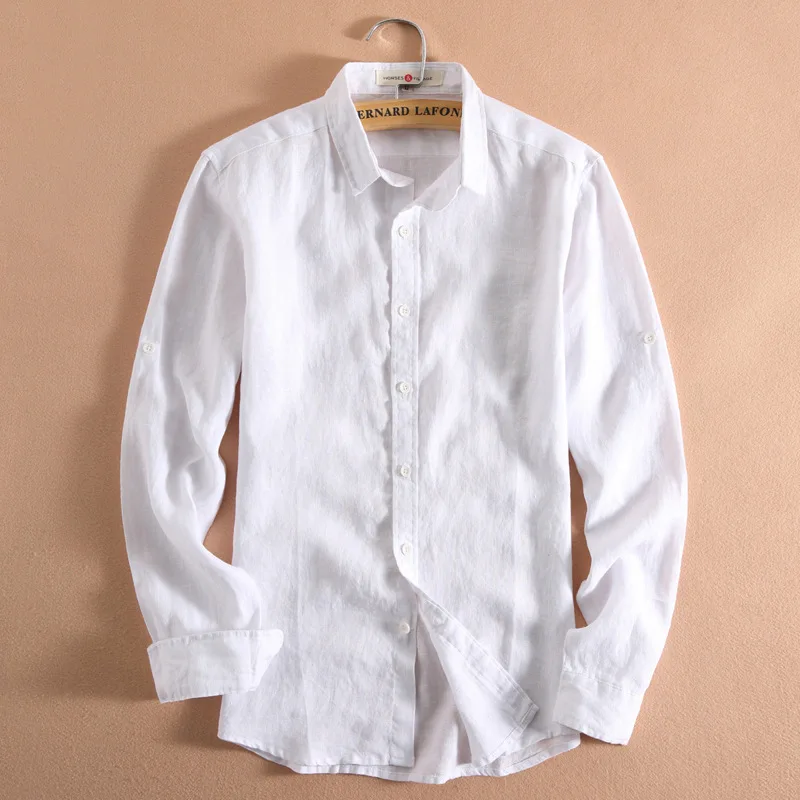 Buy 100 Pure Linen Shirts Mens Turn down Collar Long