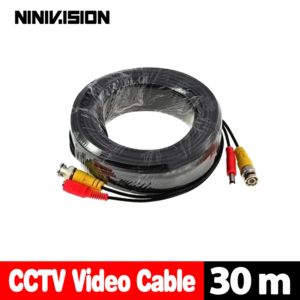 NINIVISION 100 футов 30 м BNC видео кабель питания для CCTV DVR камеры, BNC 30 м мощность видео Plug and Play кабель для камеры видеонаблюдения