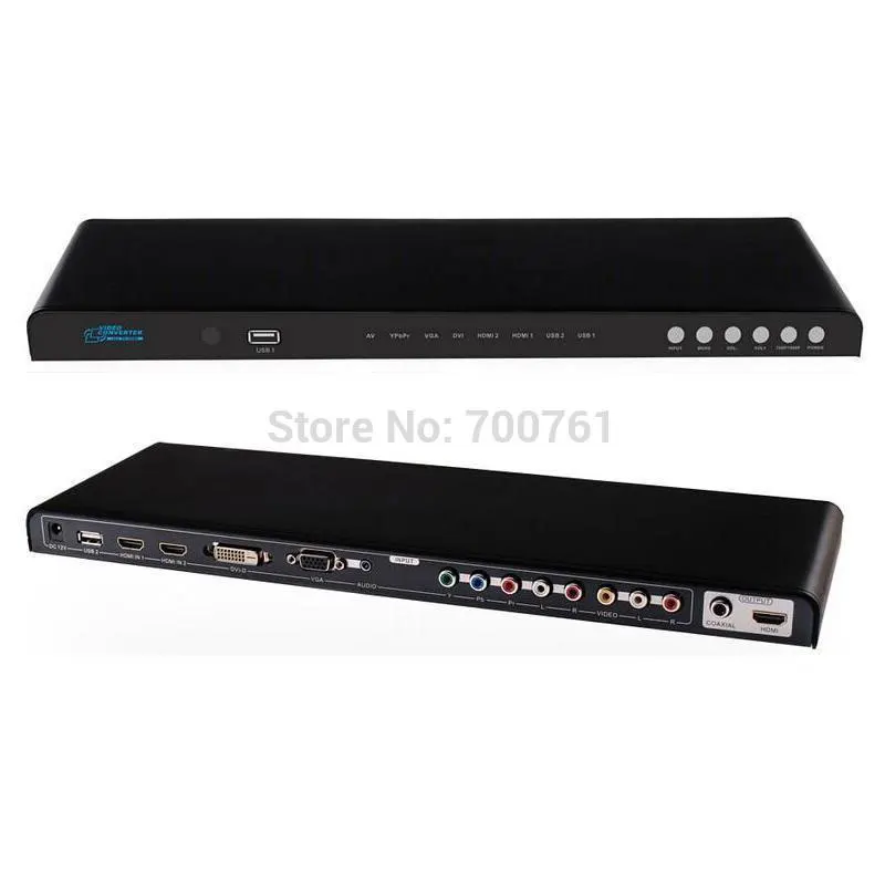 High quality color eye USB+DVI+YPbPr+VGA+Video+HDMI+Audio to Coaxia+HDMI 1080P/720P Scaler HD Muilt-media converter support HDCP hdmi to vga high definition color converter w ypbpr spdif black white