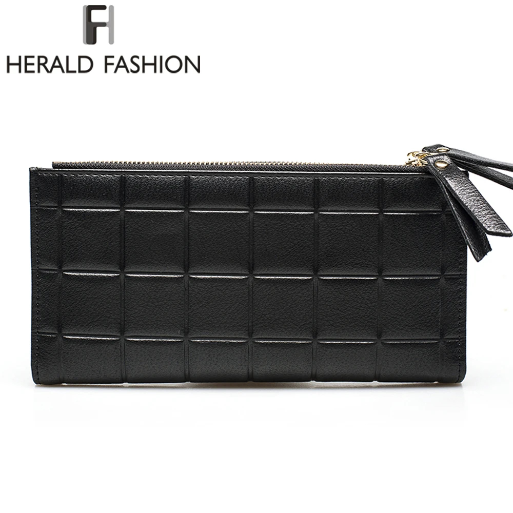 

Herald Fashion PU Leather Women Wallet Plaid Long Design Ladies Purses Embossed Wallet Female Clutch Double Zipper Purses