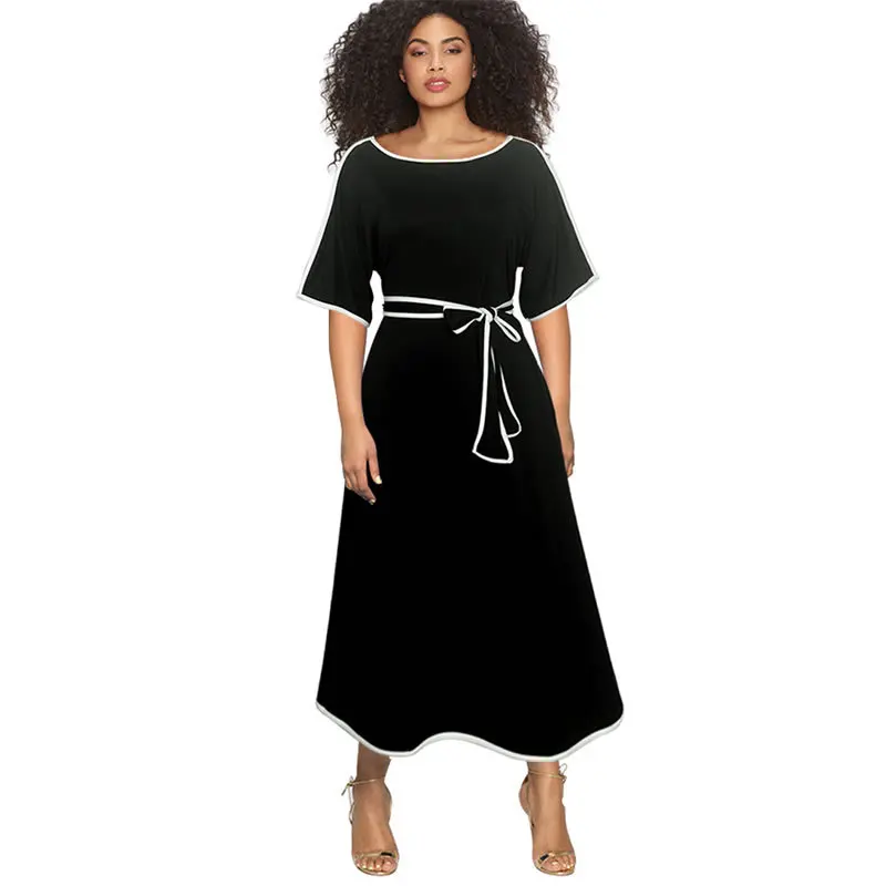 

New 2018 Summer Autumn Fashion Dress High Quality Elegant Solid Patchwork Party Dresses Vintage A-Line Vestidos Plus Size XL 5XL