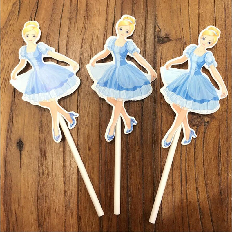 10 Pcs Set Cinderella Cartoon Little Girl Cupcake Toppers Cartoon