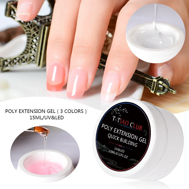 

T-TIAO CLUB 15ml Quick Building Poly Nail Gel Pink Nude Crystal Jelly Builder UV Gel Finger Extension Building Nail Art Ti