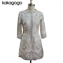Super Quality Runway Vintage Casual Sleeve Hollow Slim Elegant Lace Summer Short Dress Plus Size Xxl XL K140