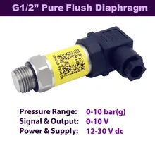 flush diaphragm pressure transmitter sensor, 0 10 bar 150 psi, 0 10 V output, 12 V DC, 24 V DC, thread G 1 2 inch, AISI 316L