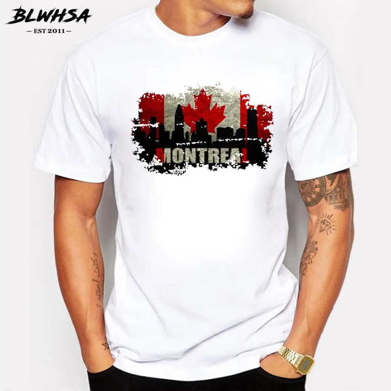 

Newest Men's Fashion Short Sleeve Nostalgic Style Canada Flag Print T-shirts Canada City Montreal Tee Shirts Hipster O-neck Tops