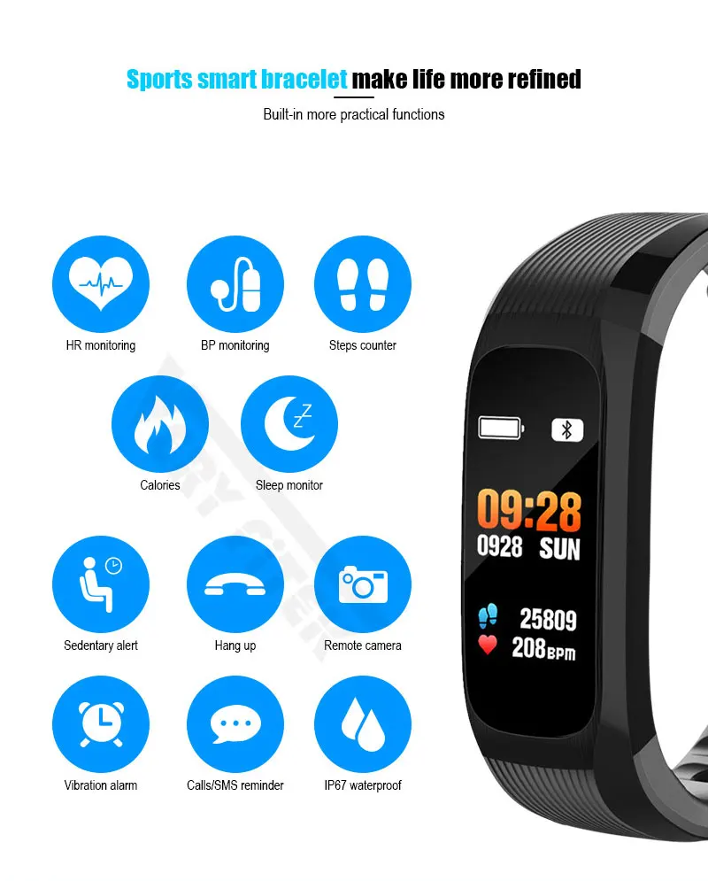 UP9 pro Smart Band Music Control Fitness Tracker Blood Pressure Heart Rate Monitor Wristband Smart Bracelet For Android IOS (2)