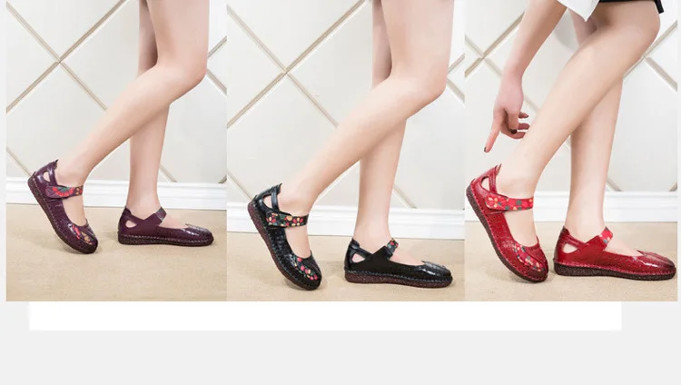 OUKAHUI/летние женские сандалии на плоской подошве в винтажном стиле из натуральной кожи с цветочным принтом; женские дышащие мягкие сандалии на низком каблуке