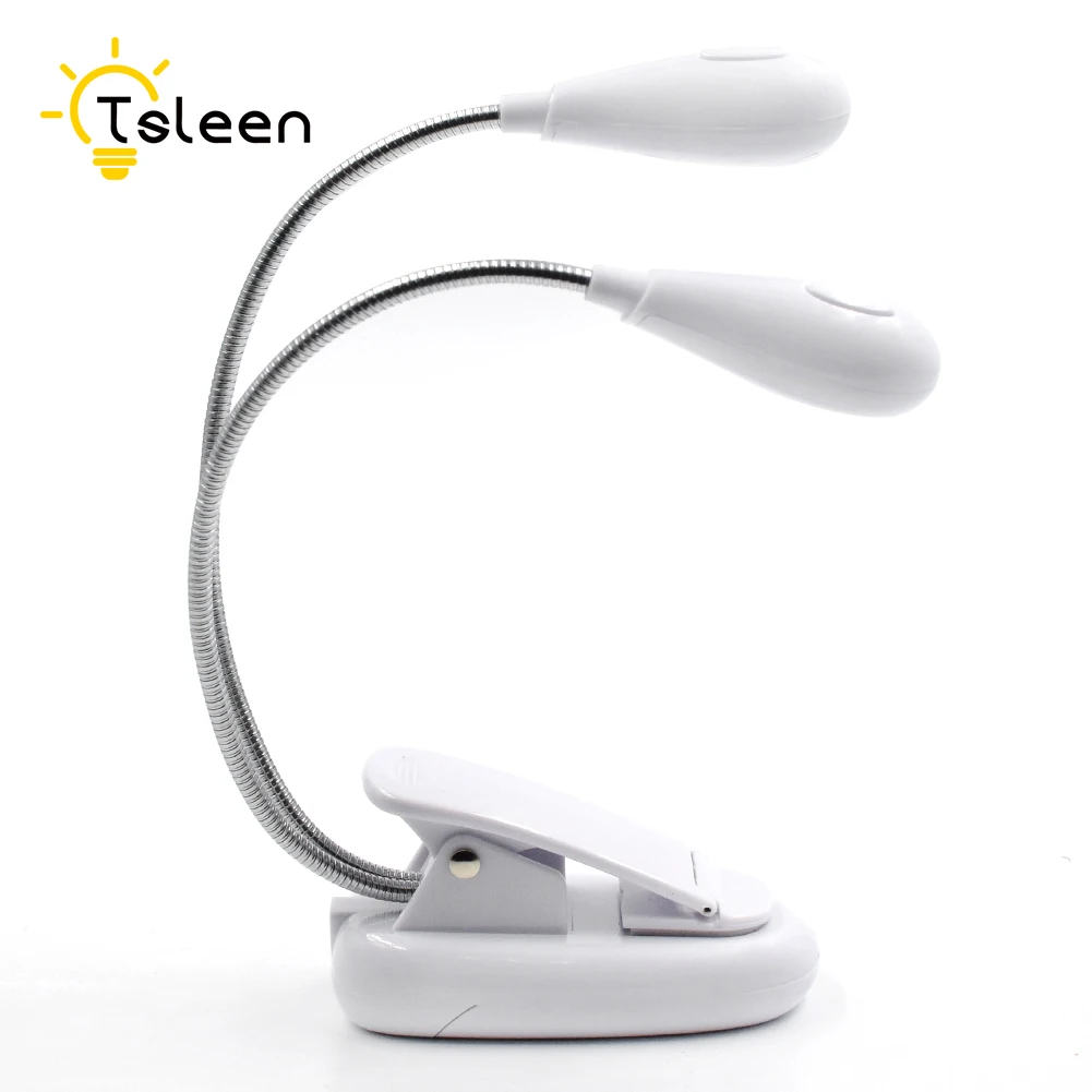 

TSLEEN Dual Arms 4 LED Flexible Book Sheet Music Stand Light Reading Light Student Dormitory Lights Clip On Lamp Battery Powered