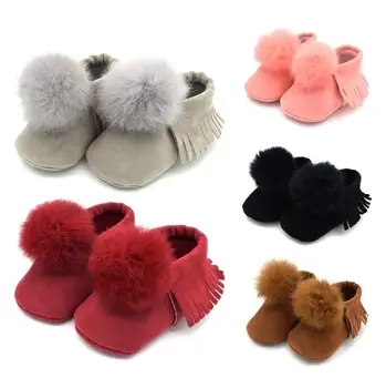 

Soft Artificial fur Ball Newborn Baby Moccasins for infant Boys Girls Fringe crib Shoes soft sole First Walkers Dropshipping