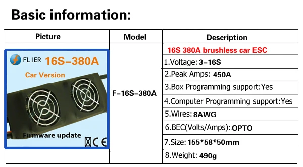 Flier 16 S/20 S/22 S бесщеточный автомобильный регулятор скорости ESC 380A