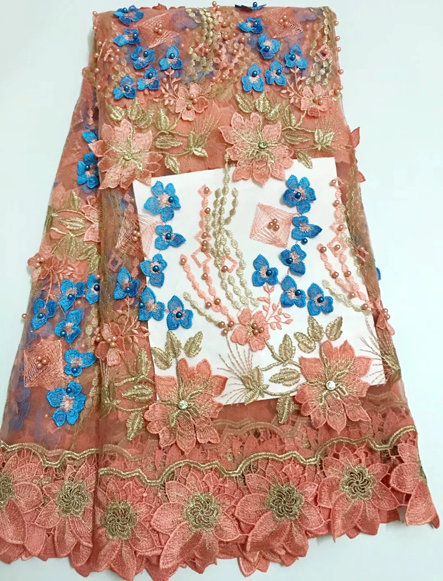 

Latest Peach Nigerian Lace Fabric 2019 High Quality African Lace Fabric With Stones Lace Material For Tulle Lace African Dresses