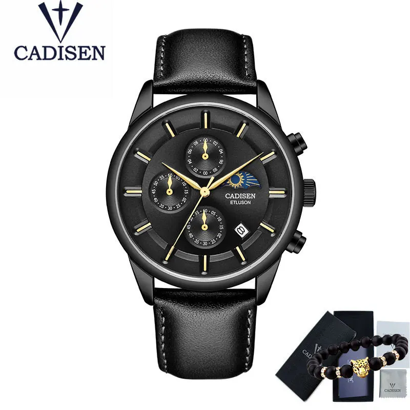 CADISEN новые мужские водонепроницаемые часы Топ бренд Роскошные Кварцевые часы мужские военные кожаные мужские наручные часы Relogio masculino - Цвет: ALL Black