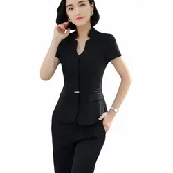 2018 летний комплект из двух предметов тонкий женский Бизнес костюмы офис единые конструкции с коротким рукавом Для женщин брюки костюм