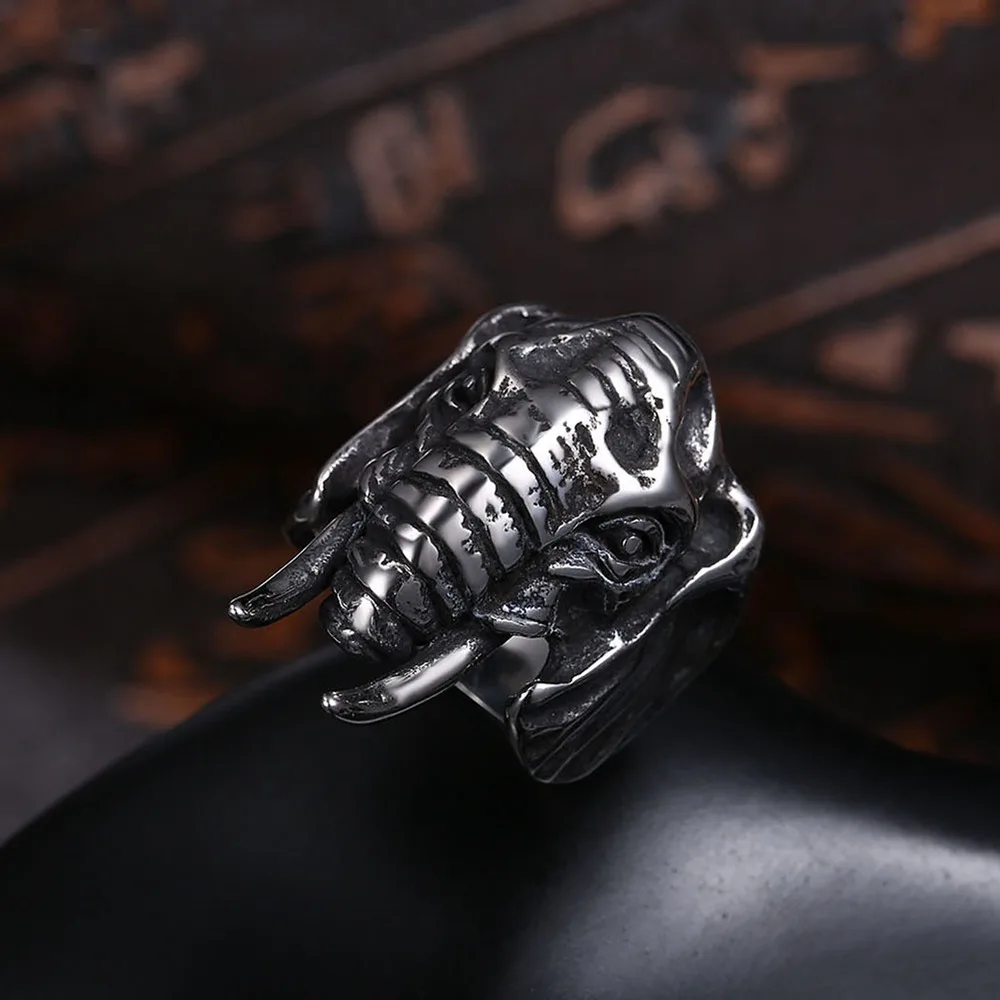 Hemiston Male Ring Stainless Bull Elephant Heads Men Ring Personality Punk Cool High Quality Fashion Jewelry for Party R273