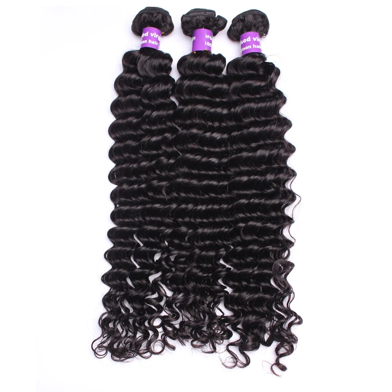 Brazilian Deep Wave Bundles With 13x4 Lace Frontal Closure 3Pcs Human Hair Extension Remy Hair Prosa Hair Products