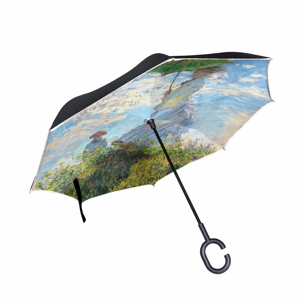 Inverted Umbrella Windproof Reverse Double Layer with C-shaped Hands~USA Seller
