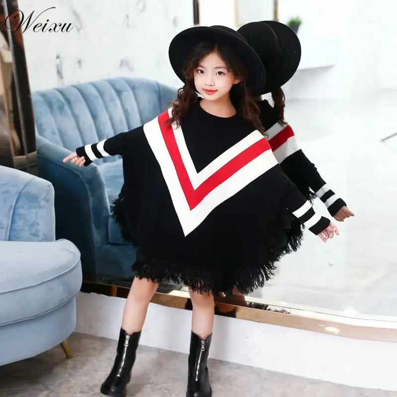 Weixu Baby Girls Oversize Sweaters Autumn Winter Kids Girl Black