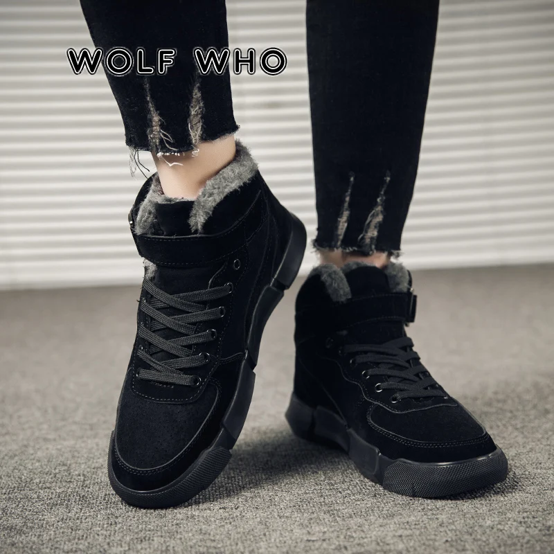 

WOLF WHO 2019 New Men Boot Fashion Men Ankle Boots Warm Plush Snow Boots Men Shoes Men Sneakers Male Shoes Tenis Masculino X-003