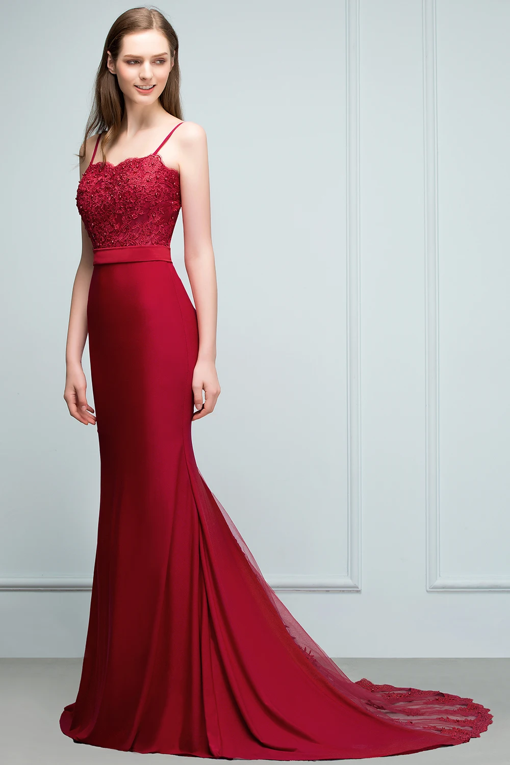 Robe de soiree Sexy Back Burgundy Lace Evening Dresses Long 2019 Spaghetti Stripes Prom Dresses Party Gown Robe de soiree Sexy Back Burgundy Lace Evening Dresses Long 2019 Spaghetti Stripes Prom Dresses Party Gown