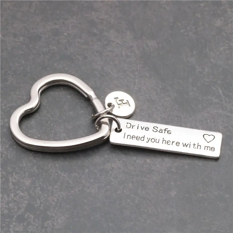 

1 Pcs Drive Safe Car Keychain A-Z Letter I need you here with me Trucker Keyring Gifts For Husband Boyfriend Dad Valentines Day