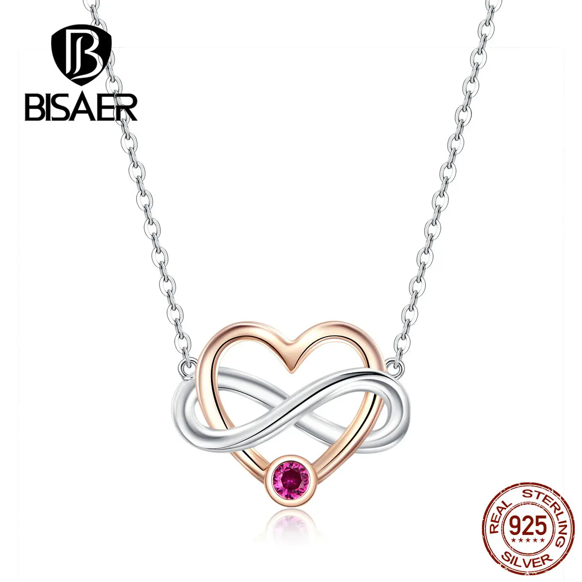 

BISAER Necklace 100% 925 Sterling Silver Infinite Love Pendant Necklace For Women Sterling Silver Jewelry HVN071