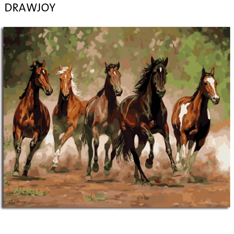 

DRAWJOY Animals Horses Framed Picture Painting & Calligraphy DIY Painting By Numbers Coloring By Numbers Home Decor