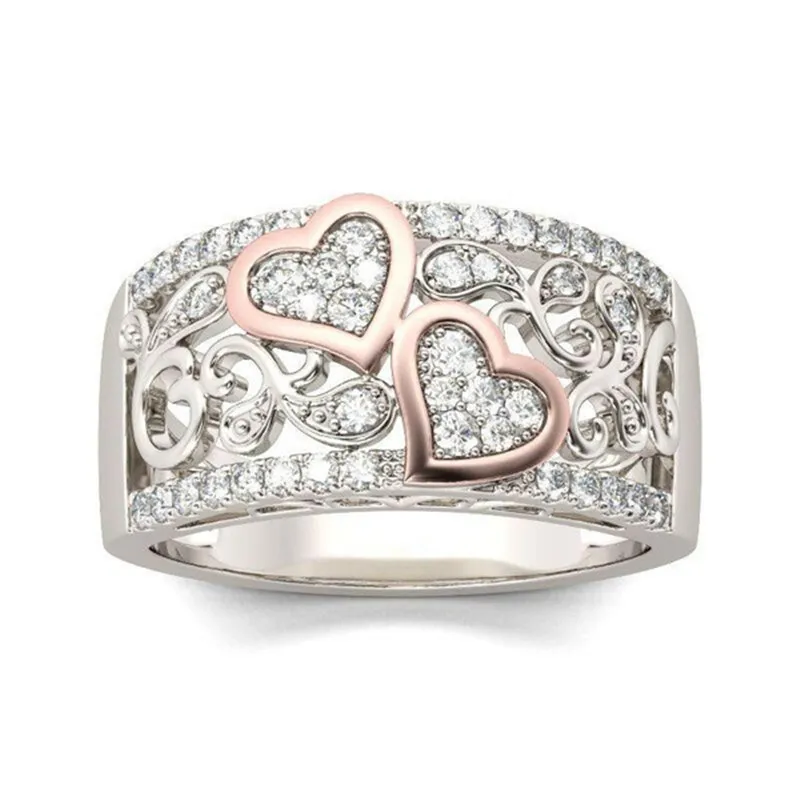 

TJP Top Quality Silver Piercing Rings For Women Jewelry Fashion Rose Gold Heart Lady Finger Rings Girl Wedding Accessories Charm