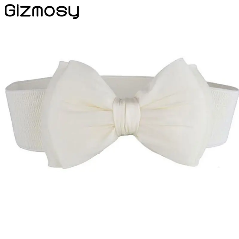 

Gizmosty 1 Pcs Women Harajuku Belt Lace Bowknot Cummerbunds Elastic Bow Wide Stretch Waistband Waist Belt Cotton Belts SY048