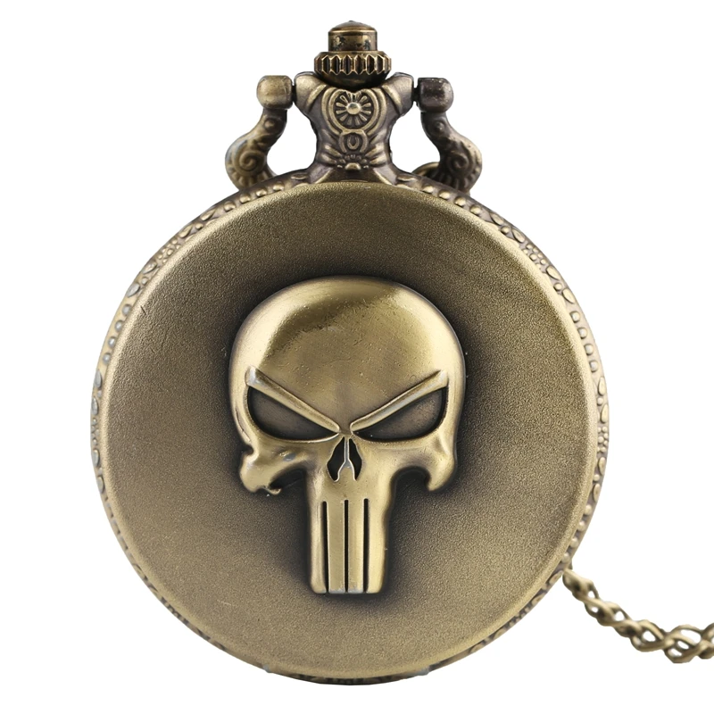 

Steampunk Skull Quartz Pocket Watch Analog Full Hunter Necklace Pendant Chain Watches Roman Numerals Clock for Men Women Kid's