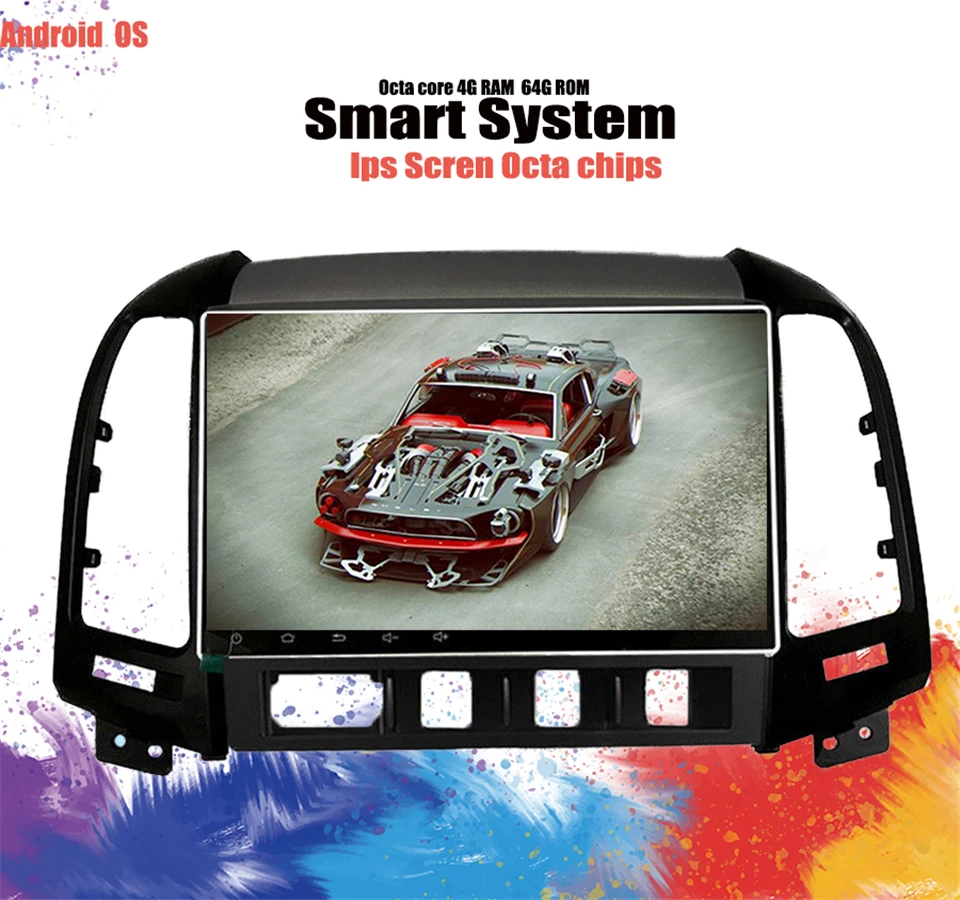 2Din Android 9,1 " GPS автомобильный радиоприёмник для HYUNDAI SANTA FE 2005 2006 2007 2008 2012-экран DVD 4+ 64G мультимедийный плеер головное устройство dsp