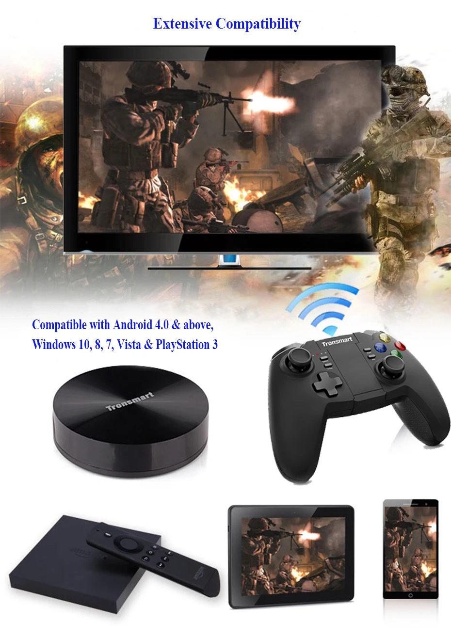 Tronsmart Mars G02 2.4GHz Wireless Gamepad for PlayStation 3 PS3 Game Controller Joystick for Android TV Box Windows Kindle Fire9