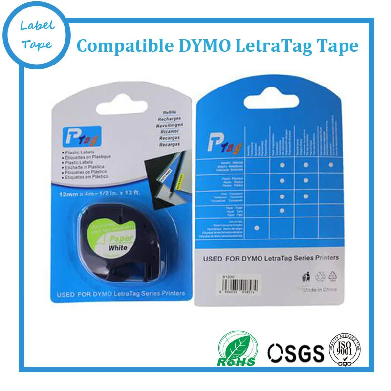 

91200 Dymo Letratag Paper Label Tape Compatible Dymo LT Printer Black on White Printer Ribbon