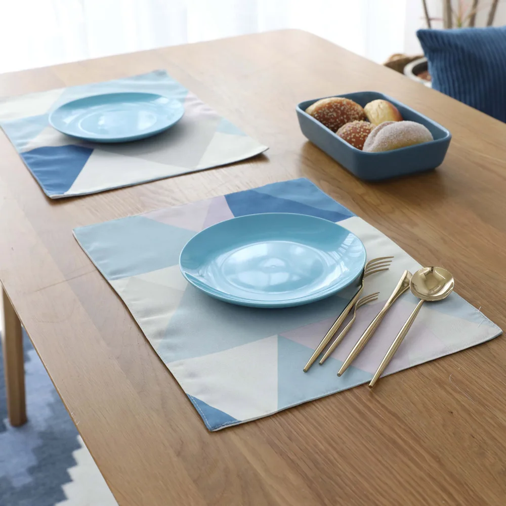 New Arrival 1PC Modern Nordic Waterproof Polyester Cotton Blue Table Mats Disc Pads Bowls