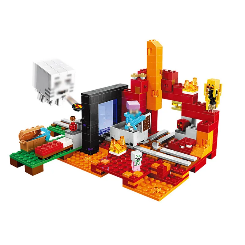 

527PCS City My World Minecraft Series The Nether Portal Legoingly Figures Building Block Brick Set Models Toys For Kids With