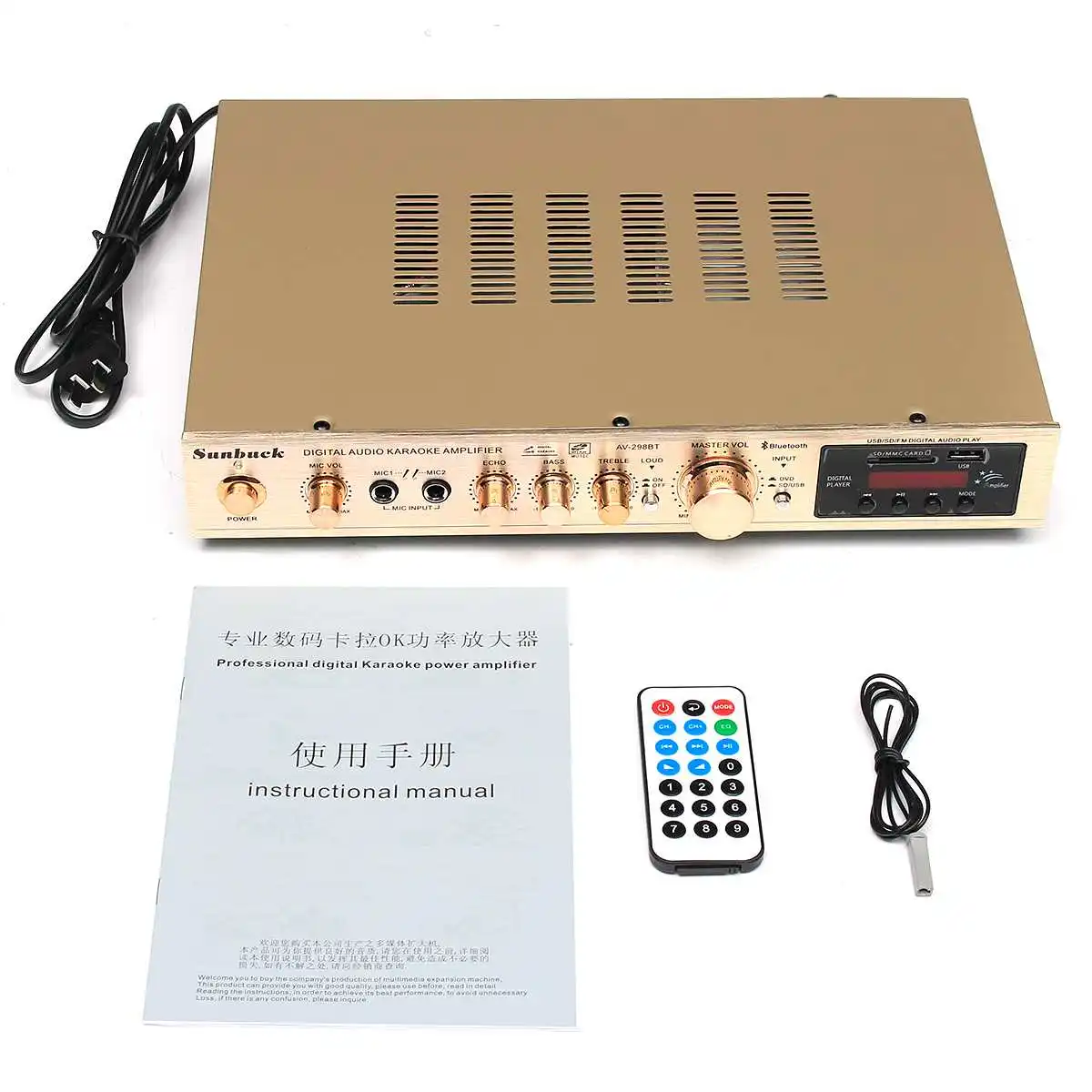 Amplificador de Potência Alto-falante com Controle Bluetooth Canal w 5 Canais Áudio 220 v av Amp Remoto Suporte fm Usb Cartões sd 298b 2.0 2000 - Image 4