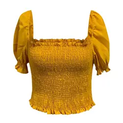 Модная эластичная талия с пышными рукавами блузка женская квадратный воротник оборки деко однотонная блузка элегантная женская блузка