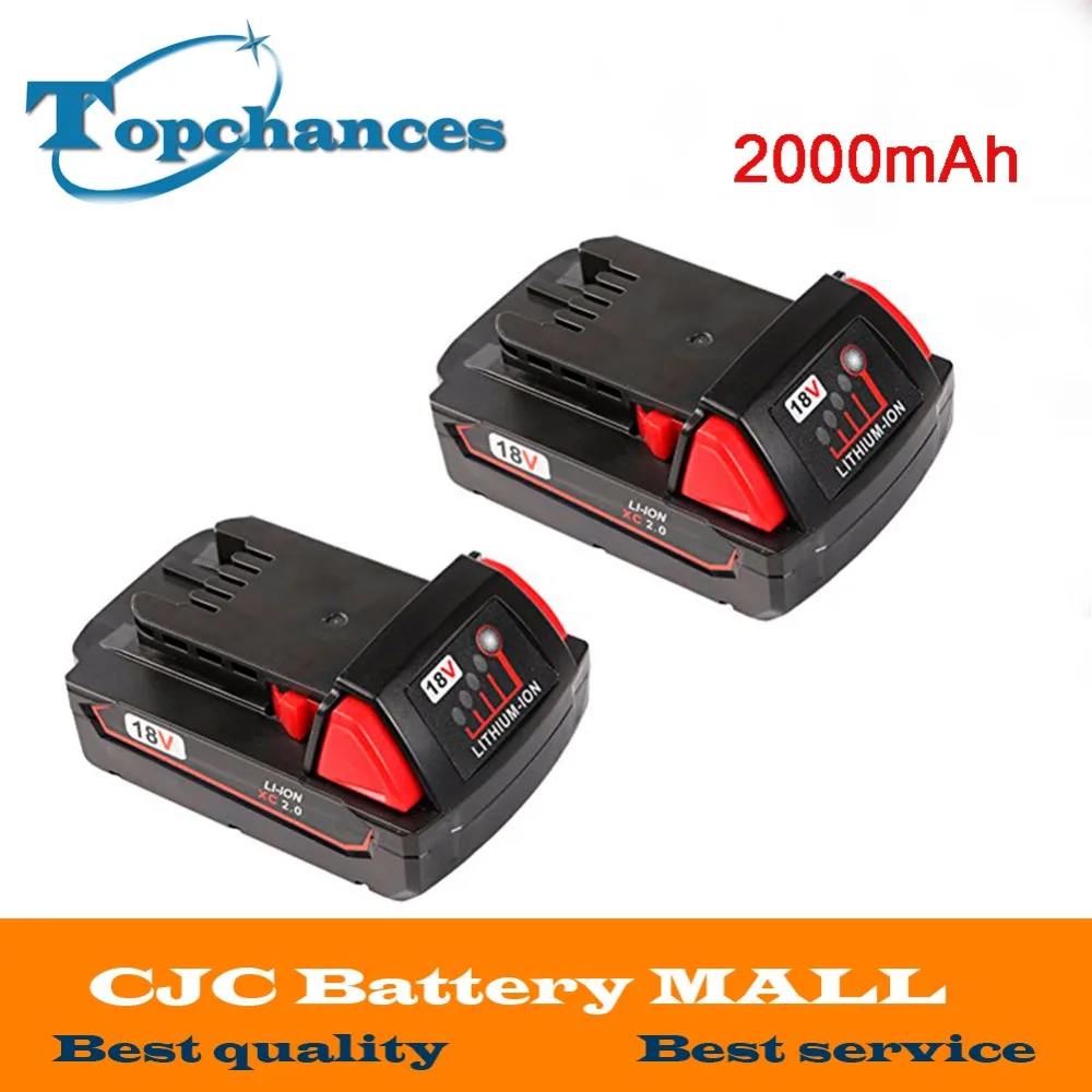 2X High Quality 18V 2000mAh Li-Ion Replacement Rechargeable Power Tool  Battery for Milwaukee M18 XC 48-11-1820 M18B2 M18B4 M18BX