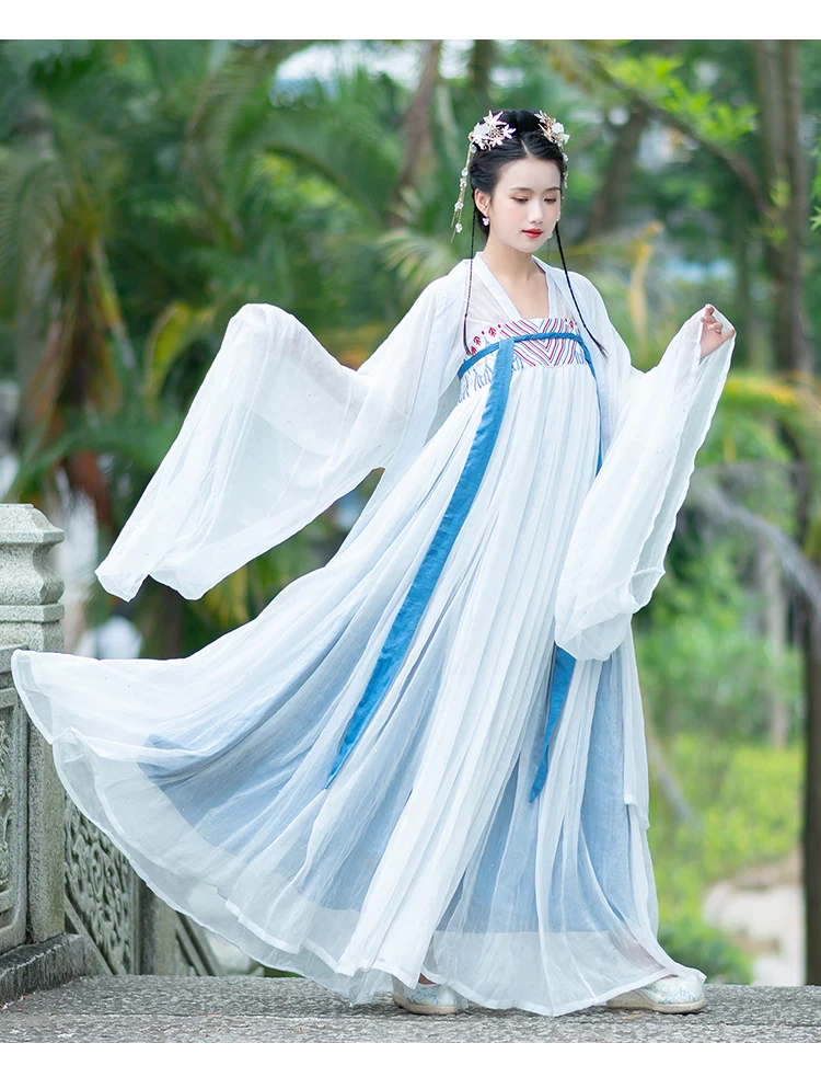 Hanfu костюм женская элегантная вышитая одежда Китайский древний традиционный костюм ханьфу народный танец представление одежда DQL1085