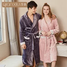 Платье для влюбленных, для мужчин и женщин, теплая супер мягкая фланель, коралл, флис, длинный банный халат, мужское кимоно, халат, мужские халаты