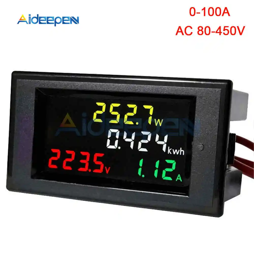 

100A AC 80-450V LED Digital Voltmeter Ammeter AC 110V 220V Power Energy Voltage Current Meter Charger Tester Detector Monitor
