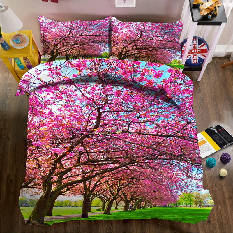 

Big tree full of red flowers 3d effect photo bed linen can be customized photo pattern