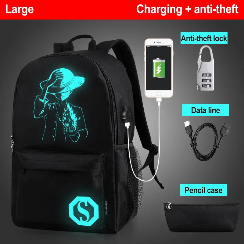 4pcs Backpack Child School Bags For Teenage Girl Boys Anti-theft School Backpack Anime Luminous Schoolbag With USB Charging Port