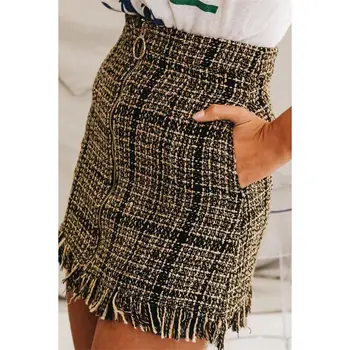 

Saia Real Natural Knee-length Straight Plaid Saia Midi Tutu Europe And America 2019 New Autumn Tassel Personality Bag Hip Skirt