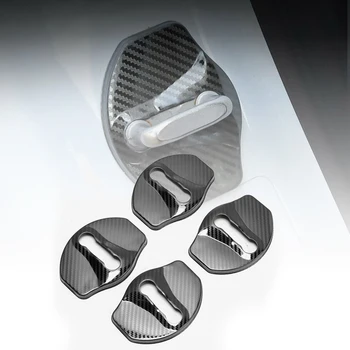 

Carbon fiber 4pcs/Set Car Door Lock Protective Cover Stainless Steel for Tesla Model 3 18-19
