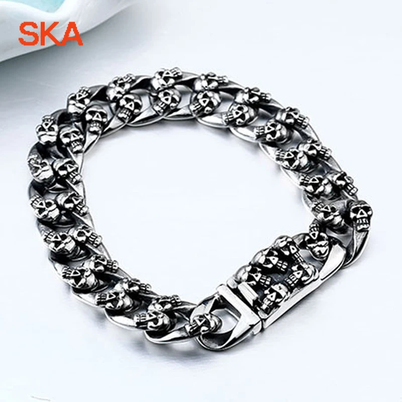 

SKA Pulseras Men Bracelet Personality Jewelry Stoving Varnish Skulls Chain Fashion Titanium Steel Punk Bracelets For Man BC8-045