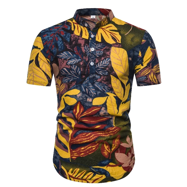 

MarKyi fashion chinese style short sleeve mens mandarin collar shirts good quality silk hawaiian shirt