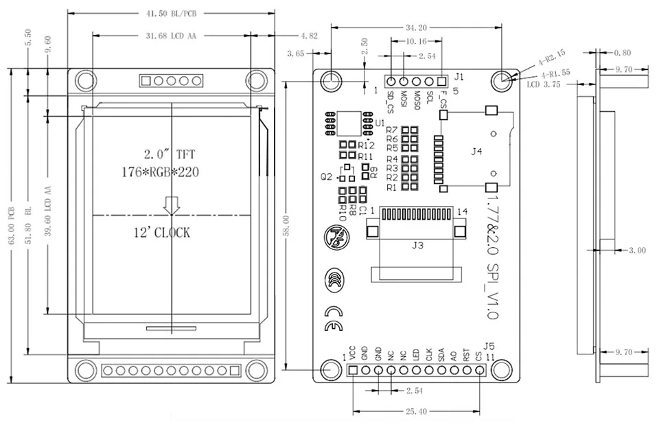 2,0 дюйма 176*220 серийный SPI TFT ЖК-дисплей модуль Экран дисплея Драйвер IC ILI9225G без Touch Панель для Arduino