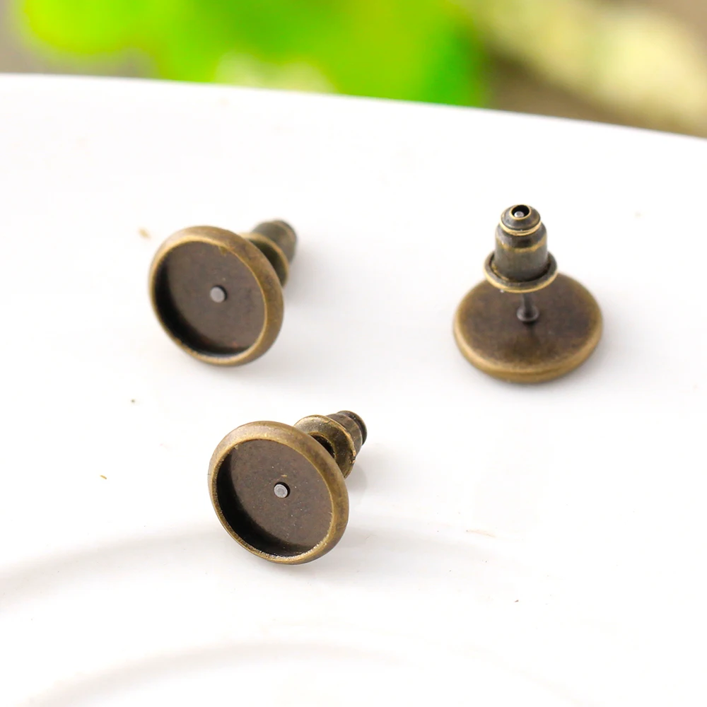 50pcs 8mm Copper Brass Antique Bronze French Ear Studs Earring Base Earring Findings Cabochon